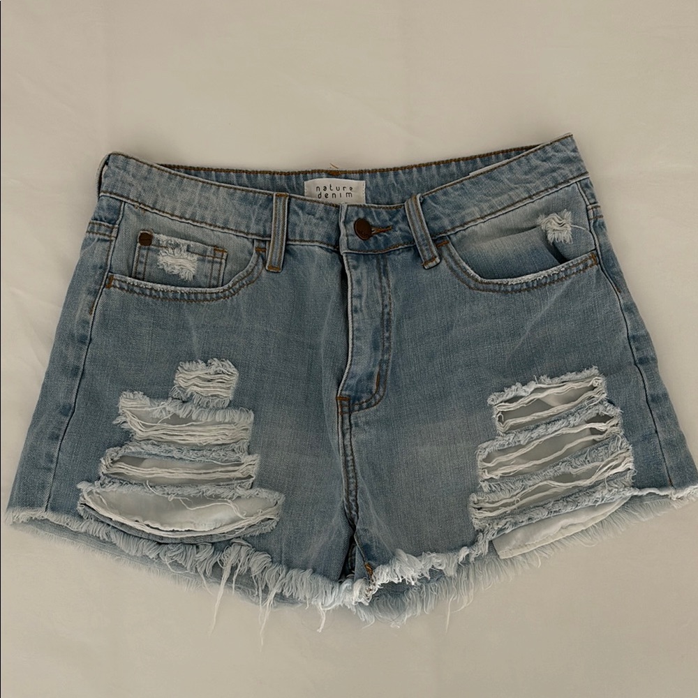Blue Distressed Denim Shorts